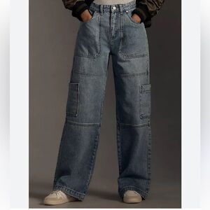 Avec Les‎ Filles High-Rise Cargo Jeans Size 26 Blue Wide Leg